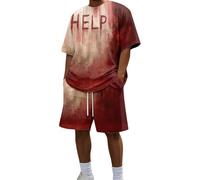 Chandal Hombre Conjunto Deportivo Hombre Estampado Sangriento Halloween Doble Cara Cuello Redondo Shorts Cordon Ropa Verano Fiesta Conjuntos Deportivos Verano Ropa De Ho