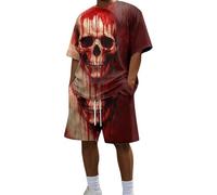 Chandal Hombre Conjunto Deportivo Hombre Estampado Sangriento Halloween Doble Frente Cuello Redondo Shorts Cordon Ropa Verano Callejera Conjuntos Deportivos Verano Ropa De Vera