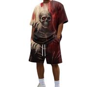 Chandal Hombre Conjunto Deportivo Hombre Estampado Sangriento Halloween Dos Caras Cuello Redondo Shorts Cordon Ropa Verano Ocio Conjuntos Deportivos Verano Ropa De Hombr