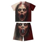 Chandal Hombre Conjunto Deportivo Hombre Estampado Sangriento Halloween Dos Vistas Cuello Redondo Shorts Cordon Ropa Verano Disfraces Conjuntos Deportivos Verano Fiesta Ropa De