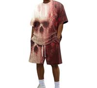 Chandal Hombre Conjunto Deportivo Hombre Estampado Sangriento Halloween Reversible Cuello Redondo Shorts Cordon Ropa Verano Disfraces Conjuntos Deportivos Verano Fiesta Tematic