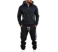 Chándal Hombre Sudaderas con Capucha y Pantalones Múltiples bolsillos | Conjunto Deportivo Hombre Invierno Felpa Sweatshirt 1/4 Cremallera Estilo Casual Pullover Cargo Suelta running