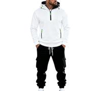 Chándal Hombre Sudaderas con Capucha y Pantalones Múltiples bolsillos | Conjunto Deportivo Hombre Invierno Felpa Sweatshirt 1/4 Cremallera Estilo Casual Pullover Cargo Suelta running