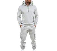 Chándal Hombre Sudaderas con Capucha y Pantalones Múltiples bolsillos | Conjunto Deportivo Hombre Invierno Felpa Sweatshirt 1/4 Cremallera Estilo Casual Pullover Cargo Suelta running