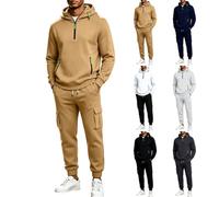 Chándal Hombre Sudaderas con Capucha y Pantalones Múltiples bolsillos | Conjunto Deportivo Hombre Invierno Felpa Sweatshirt 1/4 Cremallera Estilo Casual Pullover Cargo Suelta running