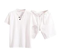 Chándal Hombre Traje Pantalones cortos de manga Verano Conjunto de verano Color de los hombres Traje de dos piezas Traje corto sólido para hombre y conjuntos, Blanco, 5XL