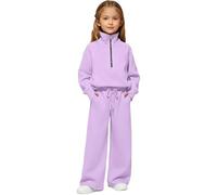 Chándal informal de 2 piezas para niñas y adolescentes, ropa deportiva de manga larga, conjunto de pantalones deportivos holgados, con media cremallera, cuello alto, chaqueta y pantalones deportivos