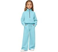 Chándal informal de 2 piezas para niñas y adolescentes, ropa deportiva de manga larga, conjunto de pantalones deportivos holgados, con media cremallera, cuello alto, chaqueta y pantalones deportivos