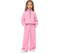 Chándal informal de 2 piezas para niñas y adolescentes, ropa deportiva de manga larga, conjunto de pantalones deportivos holgados, con media cremallera, cuello alto, chaqueta y pantalones deportivos