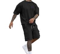 Chándal Manga Corta Hombre Conjuntos con Bolsillos funcionales Cómodo y Suave al Usar Ropa Deportiva para Entrenamiento al Aire Libre Agradable contra la Piel Ligero, Transpirable y de Gran Comodidad