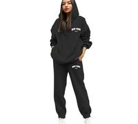 Chandal Mujer Completo Conjuntos Deportivos Talla Grande Sudadera Manga Larga Gimnasio Sudaderas con Capucha y Pantalón Conjunto Deportivo Dos Piezas Ropa Deportiva Invierno Otoño (Black, XL)