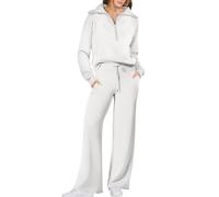 Chándal Mujer Conjunto Chandal Mujer Completo Tracksuit Women Set Chandal Deportivo de Mujer sin Capucha Sudadera Chandal Conjunto Deporte Cremallera Largo Señora Homewear Loungewear Mujer Blanco L