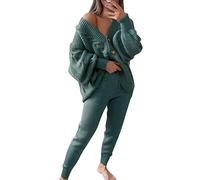 Chándal Mujer Conjuntos 2 Piezas Casual Manga Larga Chaleco de Punto y Pantalones Conjunto Otoño Invierno Casual Outfit, A verde., L