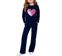 Chandal Niña,Conjunto de Sudadera para Niña de 7 a 15 Años, 2 Piezas Sudaderas Manga Larga con Estampado de Corazón y Pantalón Largo Deportivos Ropa Adolescente para Escuela Yoga Jogging Running