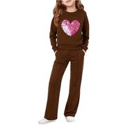 Chandal Niña,Conjunto de Sudadera para Niña de 7 a 15 Años, 2 Piezas Sudaderas Manga Larga con Estampado de Corazón y Pantalón Largo Deportivos Ropa Adolescente para Escuela Yoga Jogging Running