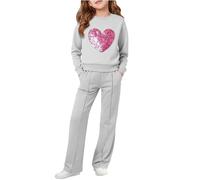 Chandal Niña,Conjunto de Sudadera para Niña de 7 a 15 Años, 2 Piezas Sudaderas Manga Larga con Estampado de Corazón y Pantalón Largo Deportivos Ropa Adolescente para Escuela Yoga Jogging Running