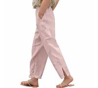 chándal niña,Pantalones Casuales para niños de algodón y Lino de Color Liso con puños Abiertos, Cintura elástica y Perneras largas. Mallas Blancas 3 Años (Pink, 14-15 Years)