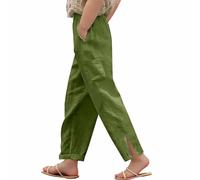chándal niña,Pantalones Casuales para niños de algodón y Lino de Color Liso con puños Abiertos, Cintura elástica y Perneras largas. Mallas Blancas 3 Años (Green, 6-7 Years)