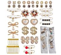 Chándal para calcetines, 58 unidades, broches de perlas, alfileres de seguridad, colgantes dorados para calcetines, clips de cuello de cárdigan, accesorios para calcetines, abalorios para ropa