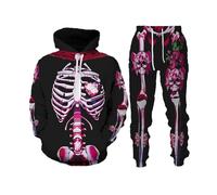 Chándal para hombre con diseño de esqueleto y flores, traje de chándal gótico con impresión 3D de costillas y rosas | Conjunto de sudadera y pantalón de dos piezas, Estilo a01 Negro, S