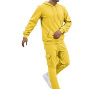 Chándal para hombre, conjunto completo de sudadera con capucha de manga larga sólida y pantalones cargo con cintura elástica, cómodas sudaderas térmicas con puños, trajes de correr, trajes de otoño e