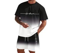 Chándal para Hombre Conjunto de Chándal Camiseta + Pantalones Cortos Traje de Verano de 2 Piezas de dos Piezas Deportivo Cómodo Transpirable Traje de Playa de Verano Hombres