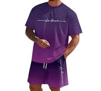 Chándal para Hombre Conjunto de Chándal Camiseta + Pantalones Cortos Traje de Verano de 2 Piezas de dos Piezas Deportivo Cómodo Transpirable Traje de Playa de Verano Hombres