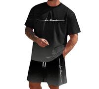 Chándal para Hombre Conjunto de Chándal Camiseta + Pantalones Cortos Traje de Verano de 2 Piezas de dos Piezas Deportivo Cómodo Transpirable Traje de Playa de Verano Hombres