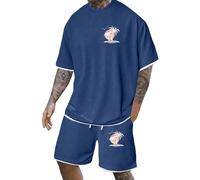 Chándal para hombre Conjunto de Chándal Casual Traje Deportivo Cómodo Transpirable Ligero Conjunto Deportivo Pantalones Cortos + T Conjunto de Camiseta, Traje de Verano Casual Hombres, marine, S