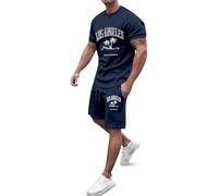 Chándal para hombre Conjunto de Chándales Casual Traje Deportivo Regular Fit Cómodo Ropa Actividad Pantalones Cortos + T Conjunto de Camiseta Holgado Verano Casual Hombres, marine, 5XL