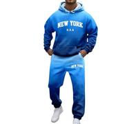 Chándal para hombre de 2 piezas, manga larga, sudadera con capucha y pantalones de chándal holgados New York Los Ángeles, traje deportivo con bolsillos, otoño e invierno, traje de casa, traje de ocio