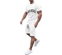 Chándal para hombre de algodón de verano chándal corto de 2 piezas Conjunto de camisetas y pantalones deportivos cortos con logo LOS Angeles Verano Tracksuit Y2K Hip Hop Traje deportivo ligero cómodo