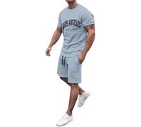 Chándal para hombre de algodón de verano chándal corto de 2 piezas Conjunto de camisetas y pantalones deportivos cortos con logo LOS Angeles Verano Tracksuit Y2K Hip Hop Traje deportivo ligero cómodo