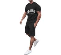 Chándal para hombre de algodón de verano chándal corto de 2 piezas Conjunto de camisetas y pantalones deportivos cortos con logo LOS Angeles Verano Tracksuit Y2K Hip Hop Traje deportivo ligero cómodo