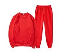 Chándal para hombre de algodón holgado, traje de ocio para hombre, elegante, de cuello redondo, traje deportivo, monocolor, traje de fitness, más terciopelo, ropa deportiva cómoda, sin capucha, juego