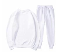 Chándal para hombre de algodón holgado, traje de ocio para hombre, elegante, de cuello redondo, traje deportivo, monocolor, traje de fitness, más terciopelo, ropa deportiva cómoda, sin capucha, juego