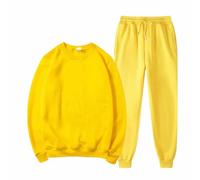 Chándal para hombre de algodón holgado, traje de ocio para hombre, elegante, de cuello redondo, traje deportivo, monocolor, traje de fitness, más terciopelo, ropa deportiva cómoda, sin capucha, juego