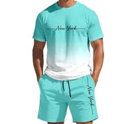 Chándal para hombre de verano al aire libre traje de playa de dos piezas suelto ligero traje deportivo regular ajuste cómodo traje de casa de 2 piezas camiseta y pantalones cortos hombres traje casual