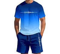 Chándal para hombre de verano al aire libre traje de playa de dos piezas suelto ligero traje deportivo regular ajuste cómodo traje de casa de 2 piezas camiseta y pantalones cortos hombres traje casual