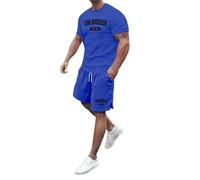 Chándal para hombre holgado, traje de verano, corto, dos mangas finas, deporte, ocio, corto, sudoración, cuello redondo, traje de ocio, manga corta, ropa de streatwear para hombres, O azul., XL