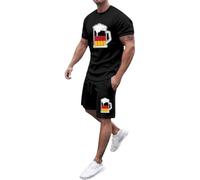 Chándal para hombre hombre verano casual camiseta estampada cordón pantalones cortos conjunto chaleco azul, Negro , M