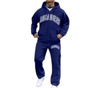 Chándal para hombre Los Ángeles, estampado impermeable, transpirable, resistente al viento, ropa deportiva y chaqueta con capucha con cremallera, 2 piezas, cálido, chándal de manga larga, azul, L