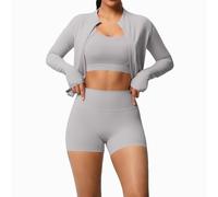 Chándal para mujer 2026 con traje de dos piezas a juego en tela de nailon, casual para el uso diario y ocasiones especiales, un atuendo fácil, un acabado suave de temporada, estilo, gris, M