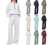 Chándal para mujer de algodón con cremallera - Jogging Tracksuit Mujer Baggy - Chándal de dos piezas elegante de manga larga Y2K Sportset Loungewear Lounge Conjunto de ropa de salón de un solo color