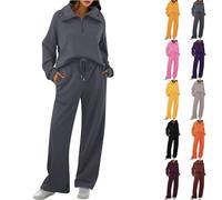 Chándal para mujer de algodón holgado, chándal para mujer, tallas grandes, traje deportivo con cremallera 1/4, sudadera con solapa y pantalones de pierna ancha, conjunto deportivo de dos piezas