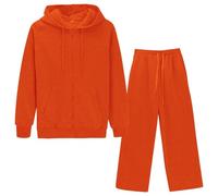 Chándal para mujer de manga larga de manga larga, juego de chándal para fitness, chándal holgado, traje de ocio, traje de dos piezas, sudadera y pantalón, traje deportivo informal, naranja, XL