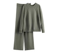 Chándal para mujer para el tiempo libre, de punto, con suéter jacquard + pantalones de pierna ancha, de un solo color, elegante conjunto de punto acanalado, chándal de moda oversize Y2K, Verde, Talla