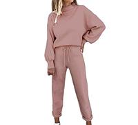 Chándal para mujer tallas grandes - Chándal para mujer de algodón - Conjunto de pantalones con cuello redondo y bolsillos de dos piezas con sudadera y pantalones de chándal, D, S