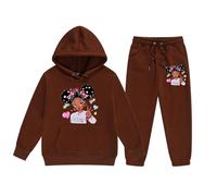 Chándal para niña con dibujos animados para niñas, chándal clásico, traje de ocio, ropa deportiva, conjunto de fitness, sudadera con capucha y pantalones de chándal 2-13 años, marrón, 12-13 años