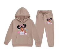 Chándal para niña con dibujos animados para niñas, chándal clásico, traje de ocio, ropa deportiva, conjunto de fitness, sudadera con capucha y pantalones de chándal 2-13 años, caqui, 8-9 años